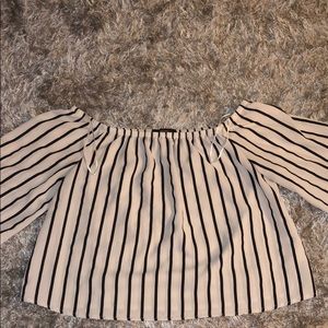 Black and white stripped off the shoulder shirt